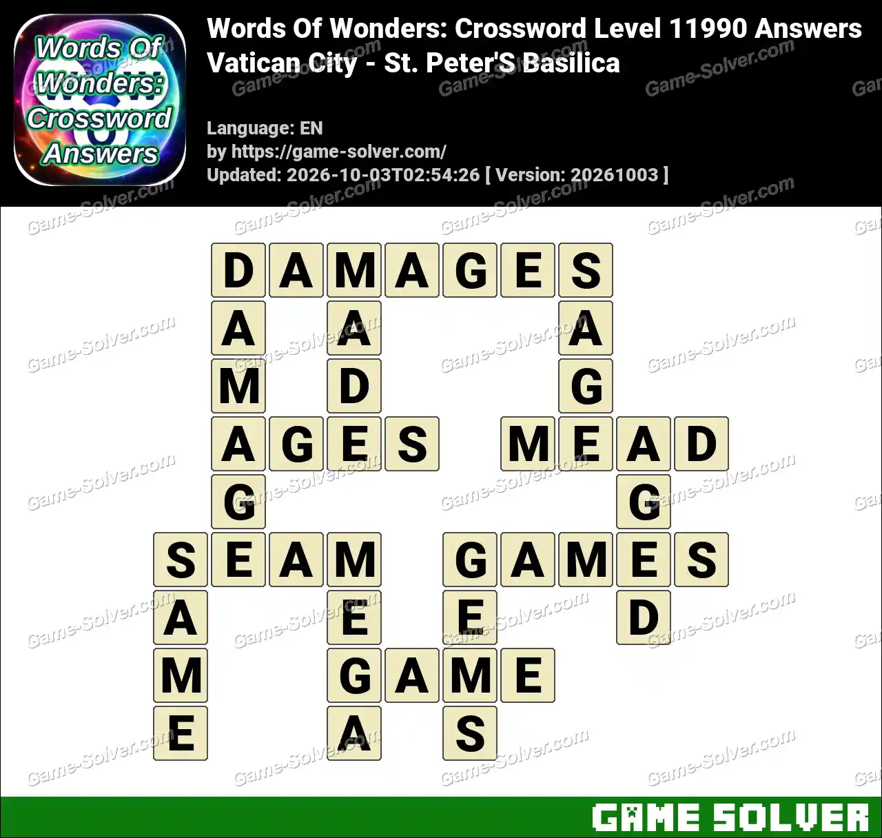 Words Of Wonders: Crossword Level 11990 Answers – Vatican City – St. Peter’S Basilica